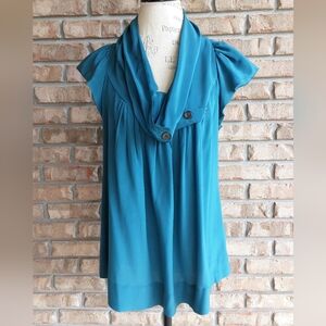 Anthropologie Odille Cowl Neck Teal 100% Silk Top.